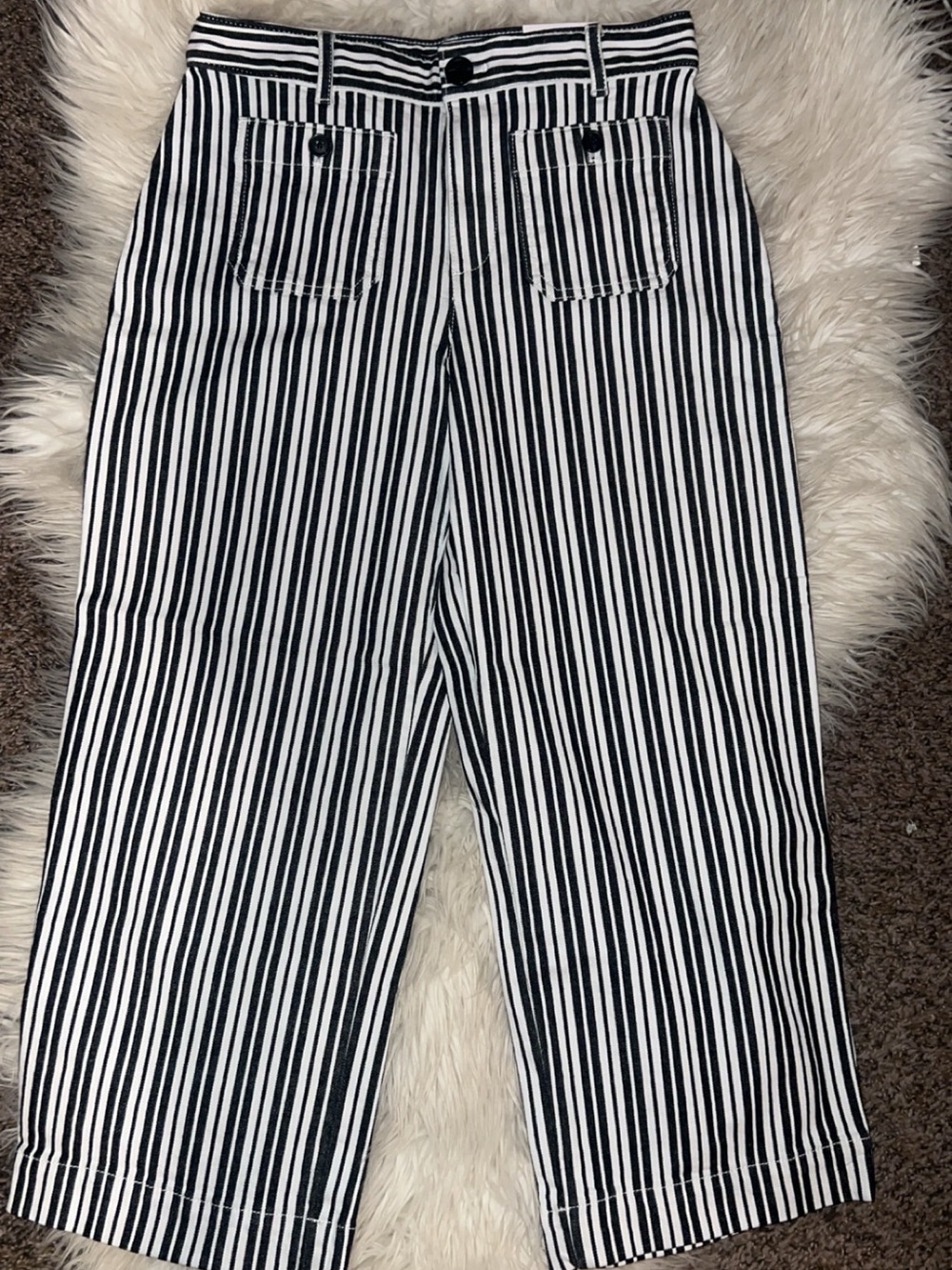 LOFT Black and White Vertical Stripe Wide-Leg Pants